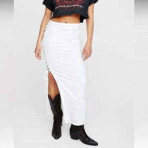 Nasty Gal Textured Lace Up Knit Maxi Skirt Womens Size Large Ivory NWT